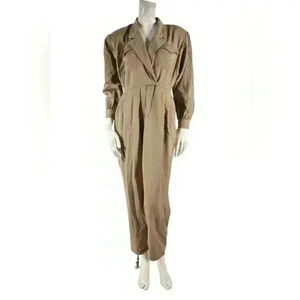 1980s BERGDORF GOODMAN Beige Tan Wool Mechanic Jumpsuit 12US  USA